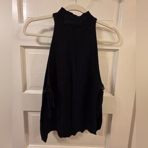 Superdown Black Ribbed Knit Mock Neck Sweater Tank Top